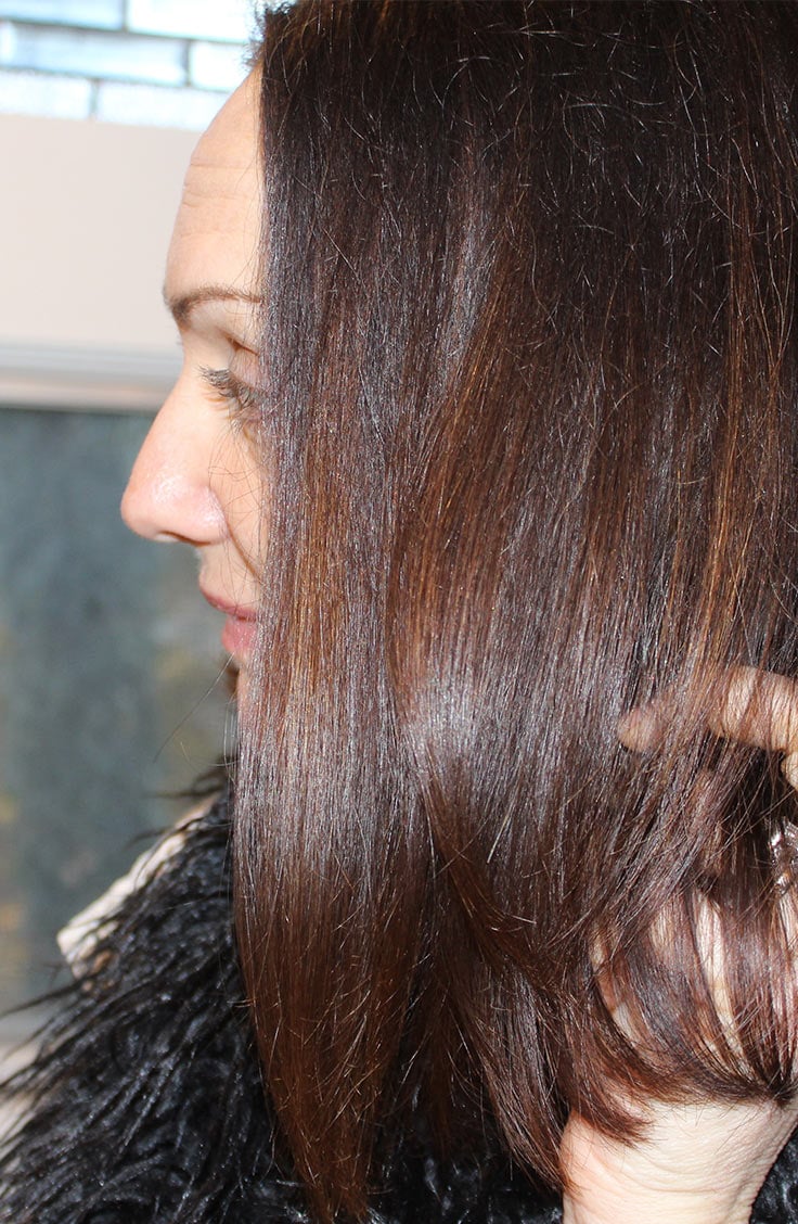 Close up of Catherine Brock's hair