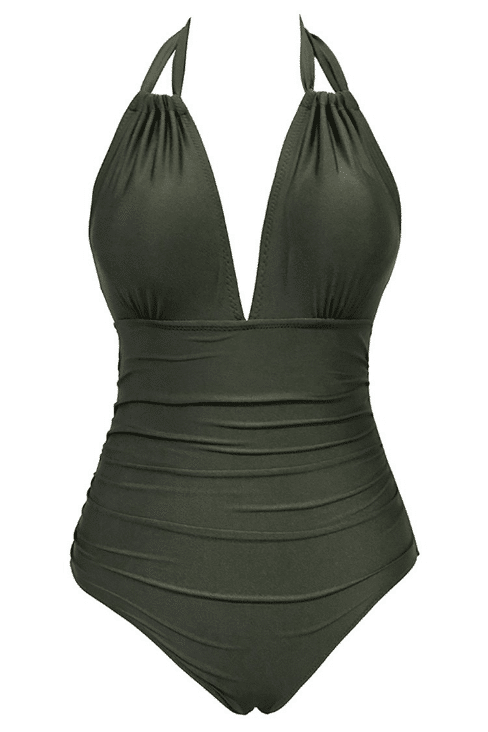 Green halter style one piece swimsuit