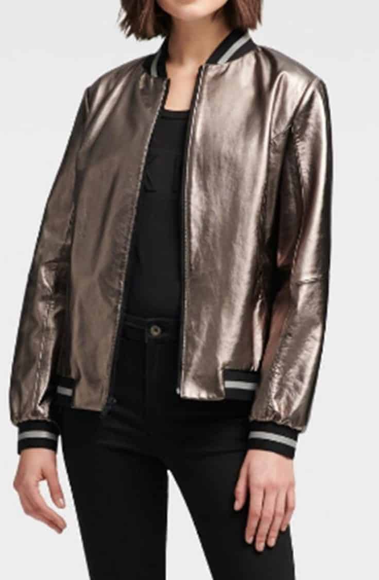 DKNY Metallic Leather Bomber Jacket