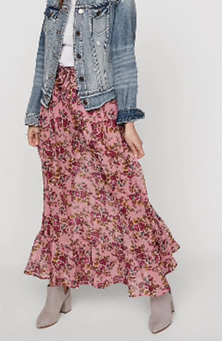Pink floral maxi skirt from Express 