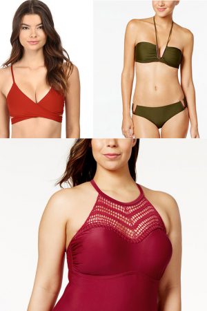 Collage of women with medium-light skin tone wearing bathing suits