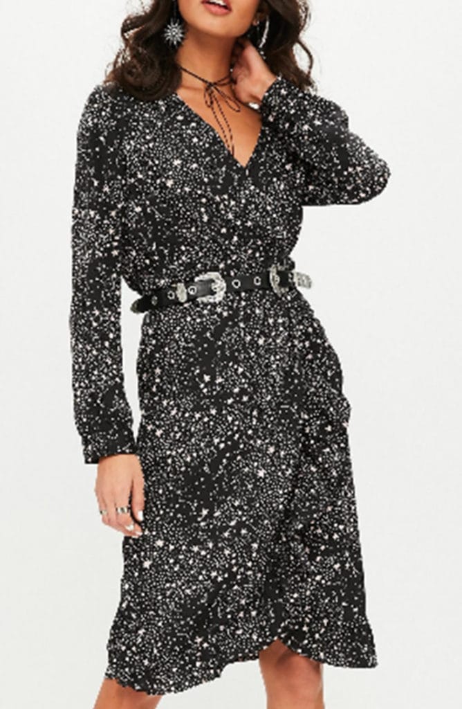 Galaxy print dress in black and white