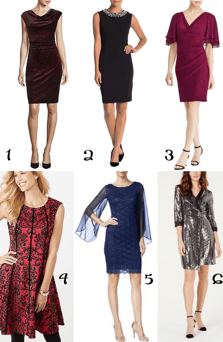 Collage of six budget party dresses