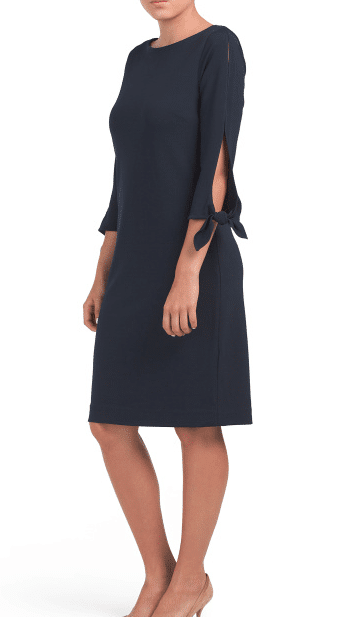 Navy dress with tie sleeves