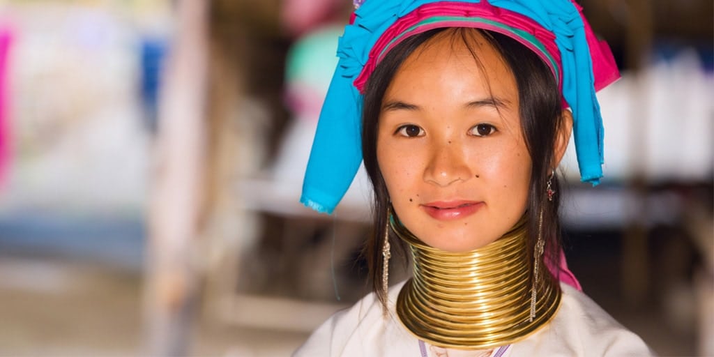 Woman of the Thai Kayan tribe, wearing brass neck rings