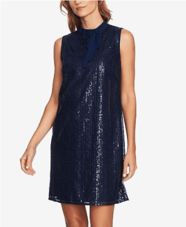 blue sequined shift dress