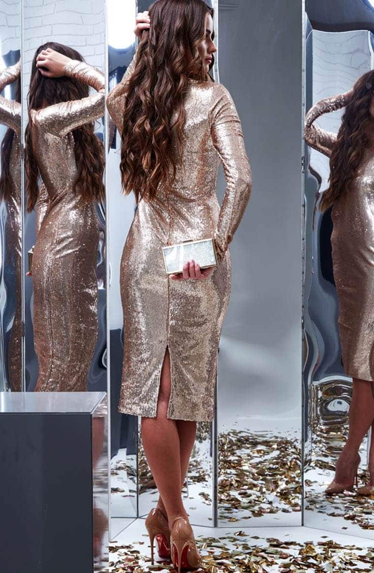 woman wearing sequined dress