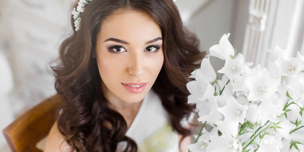 close up of bride with makeup on
