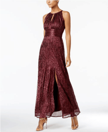 Wine colored dress with waist band 