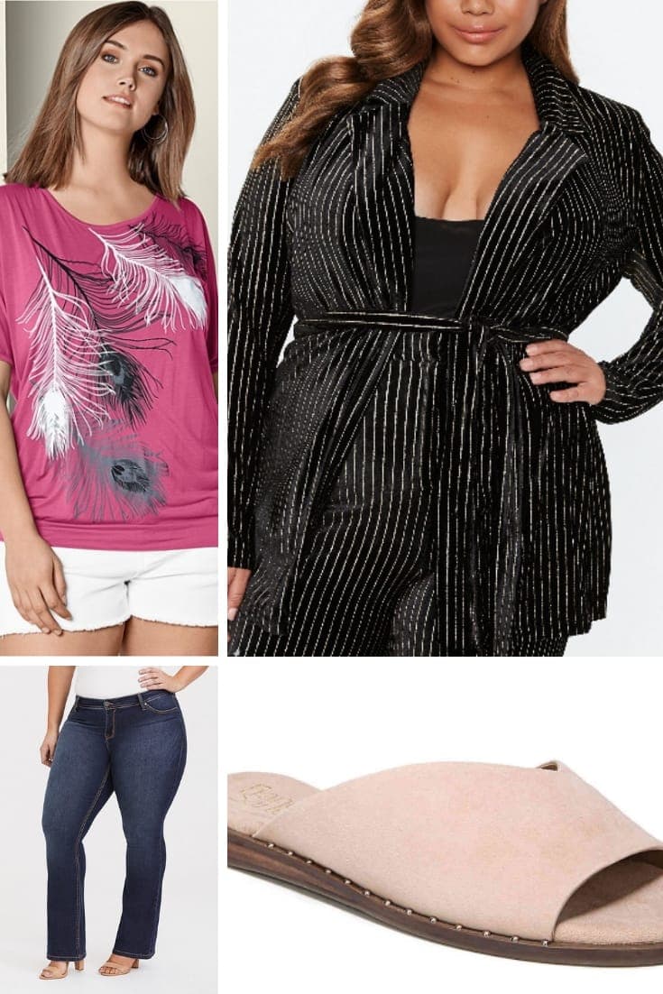 Collage of plus size clothes for casual date outfit