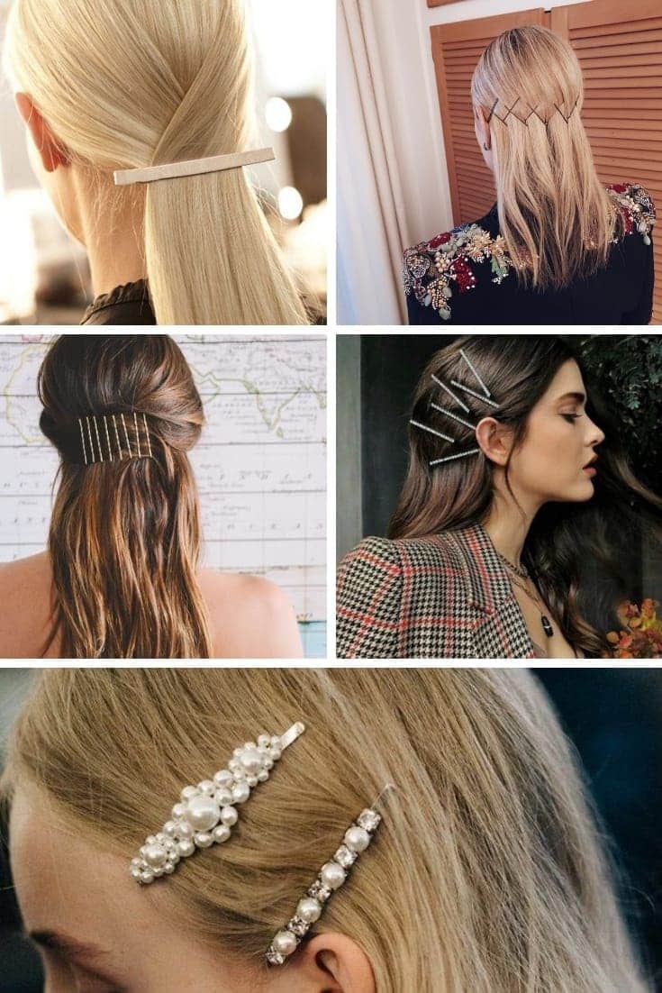 Collage of hairstyles with accessories