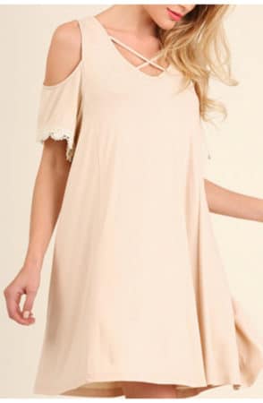 Updated for '19! Yeezy Season 4: Neutrals for Under $50 2 Beige swing dress with open shoulders and lace detail at sleeve