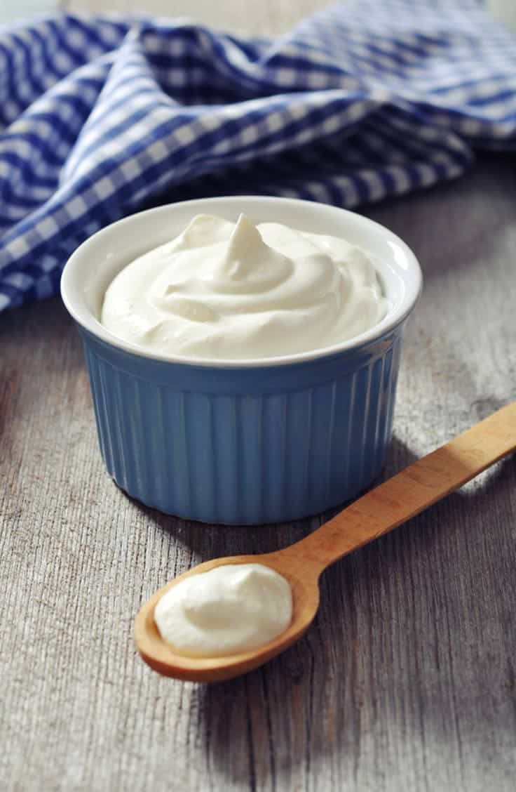 Yogurt in a bowl on a table