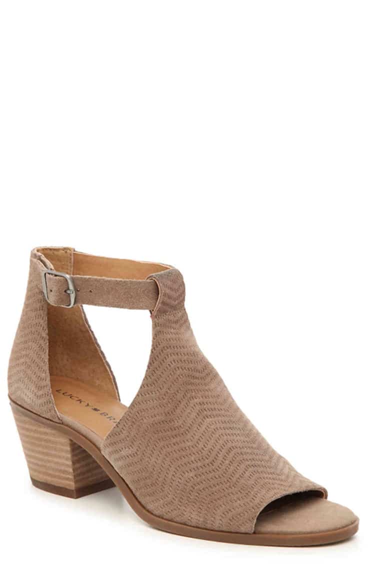 Taupe ankle boots with ankle strap and open toe