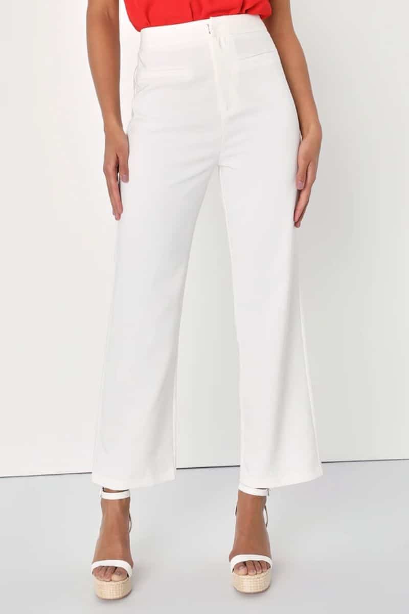Spring Fashion for Women Over 60: 7 Must-Have Pieces 6 Close up of woman's legs wearing white pants.