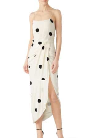 White dress with black polka dots from Rent the Runway