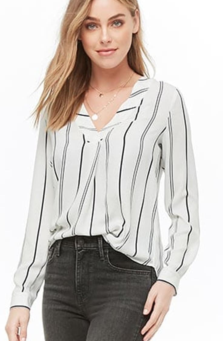 Striped top with black jeans