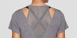 Gray mesh insert workout top