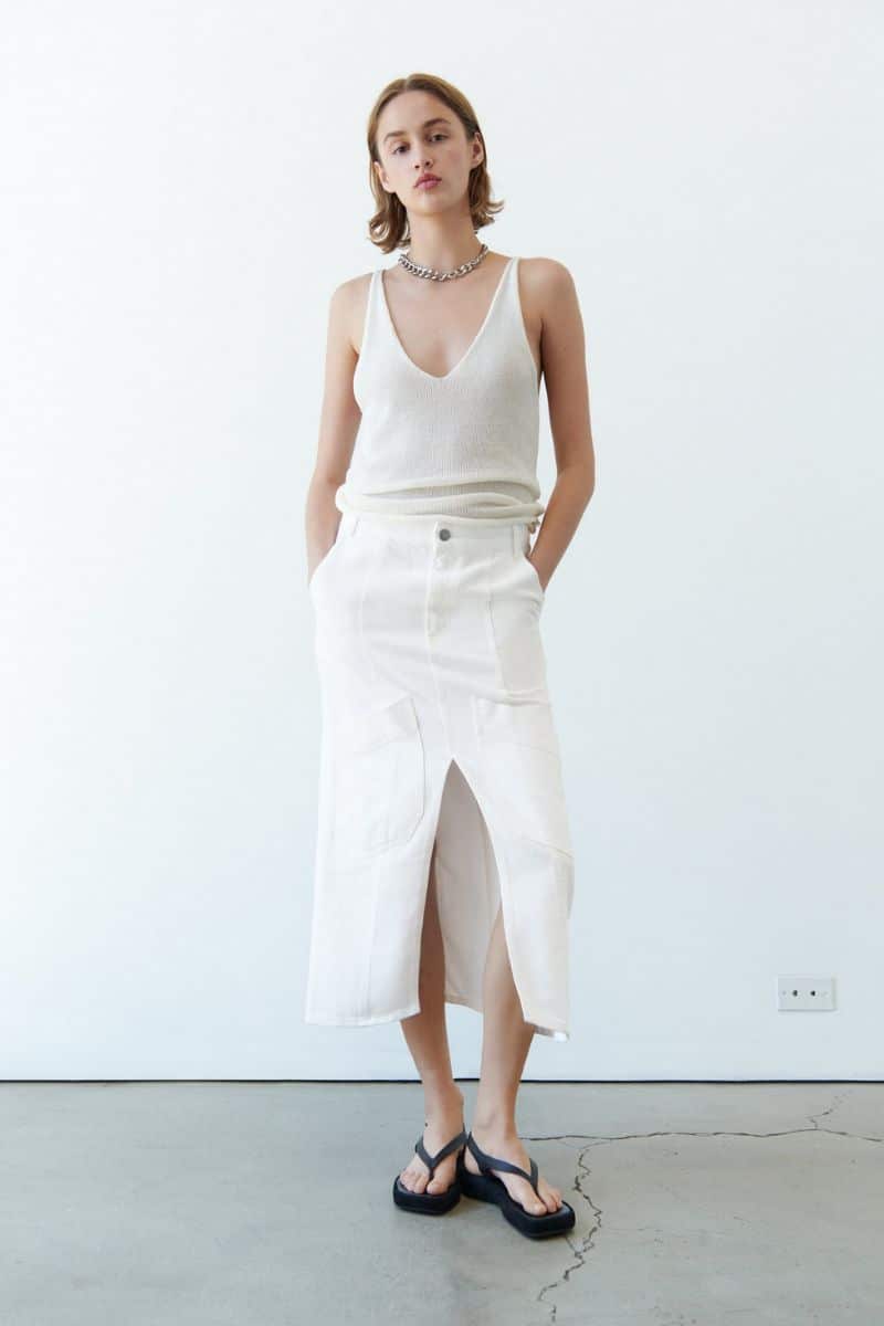 One of our Zara picks, a white cargo skirt.