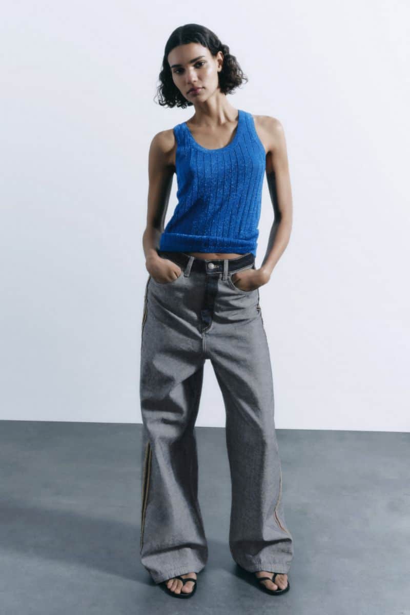 Blue metallic sweater top from Zara.