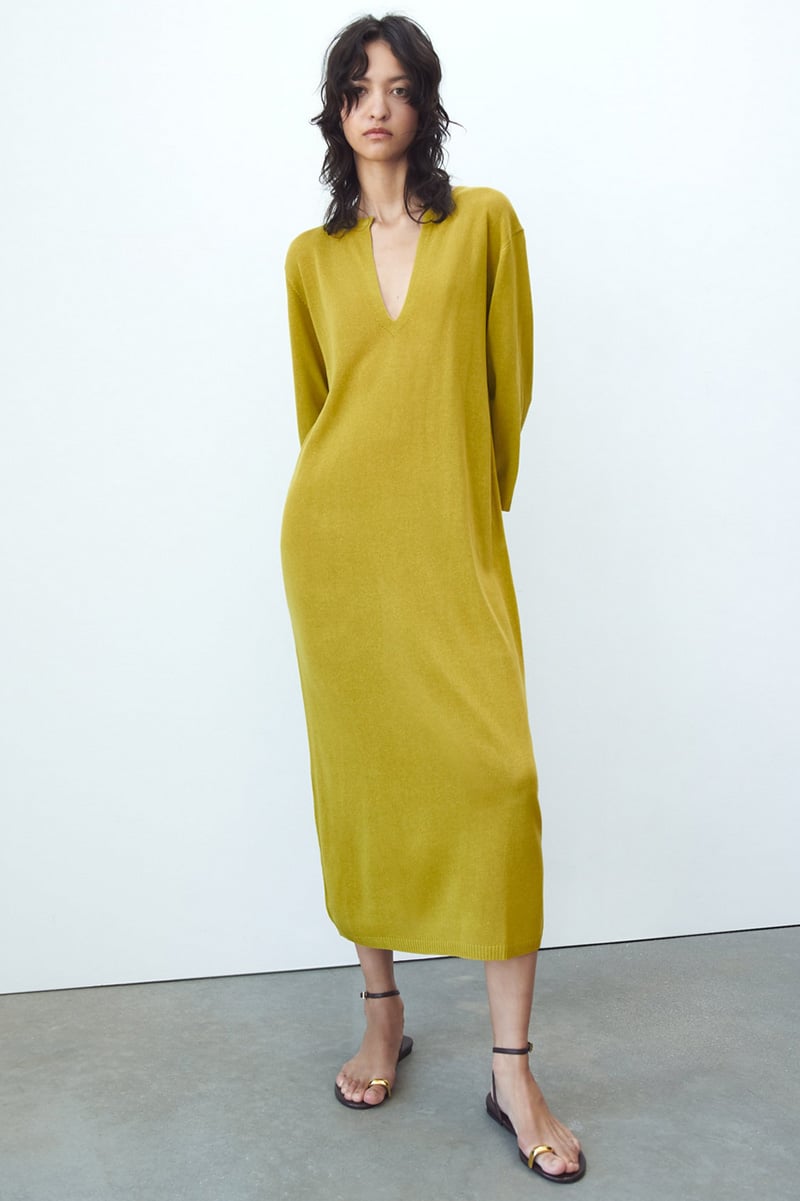 Knit tunic dress in dark yellow from Zara.