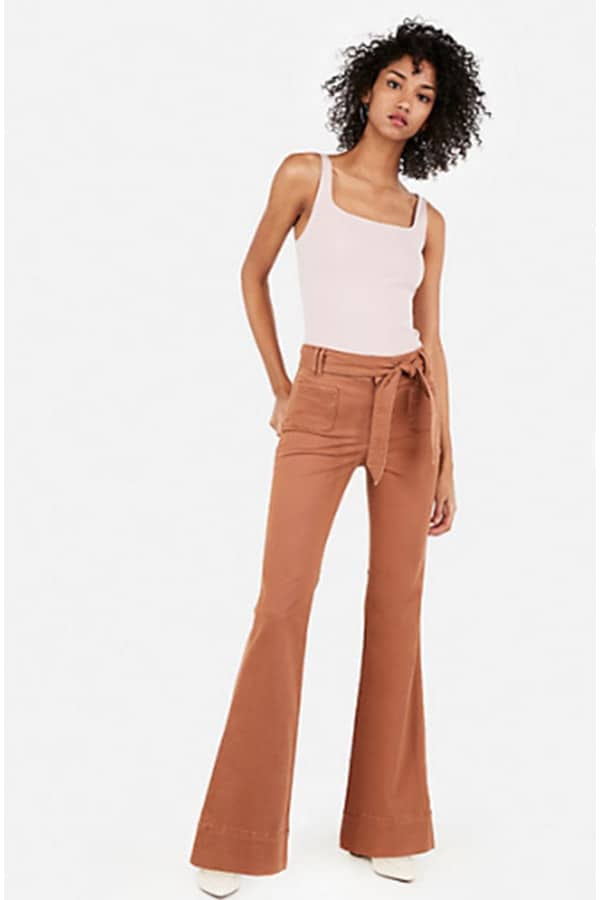 Tie waist, flared leg pants