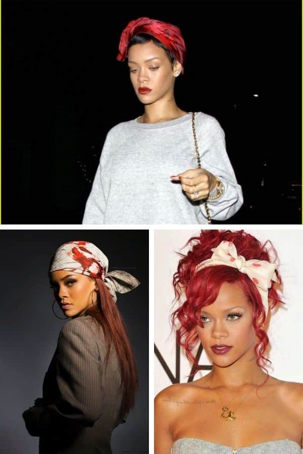 Rihanna Styling 101: 6 Looks to Copy 5 Collage of Rihanna wearing hair scarves