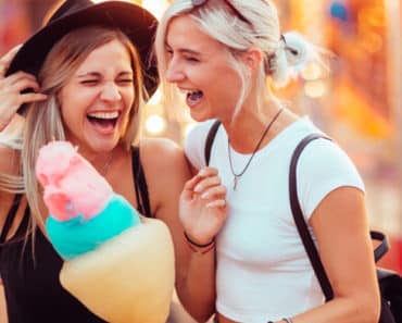 Women laughing outside