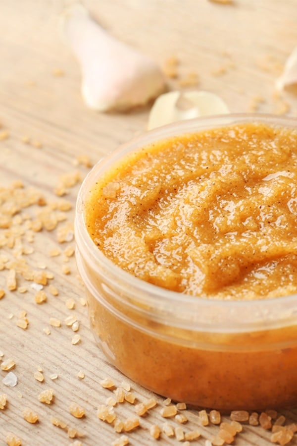 Facial scrub in a container