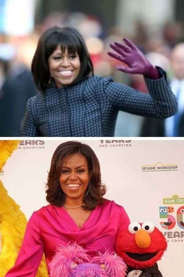 Collage of Michelle Obama haircuts