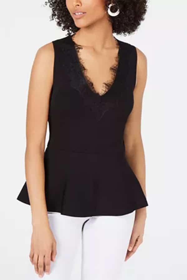 5 flattering summer styles to try now 7 Black peplum top with lace detail at neck