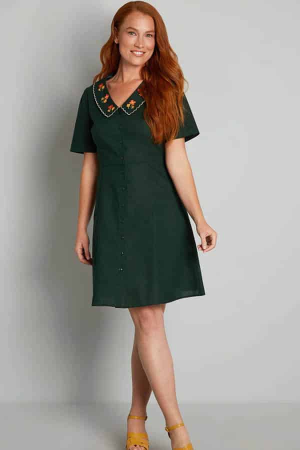 Green shift dress from Modcloth.