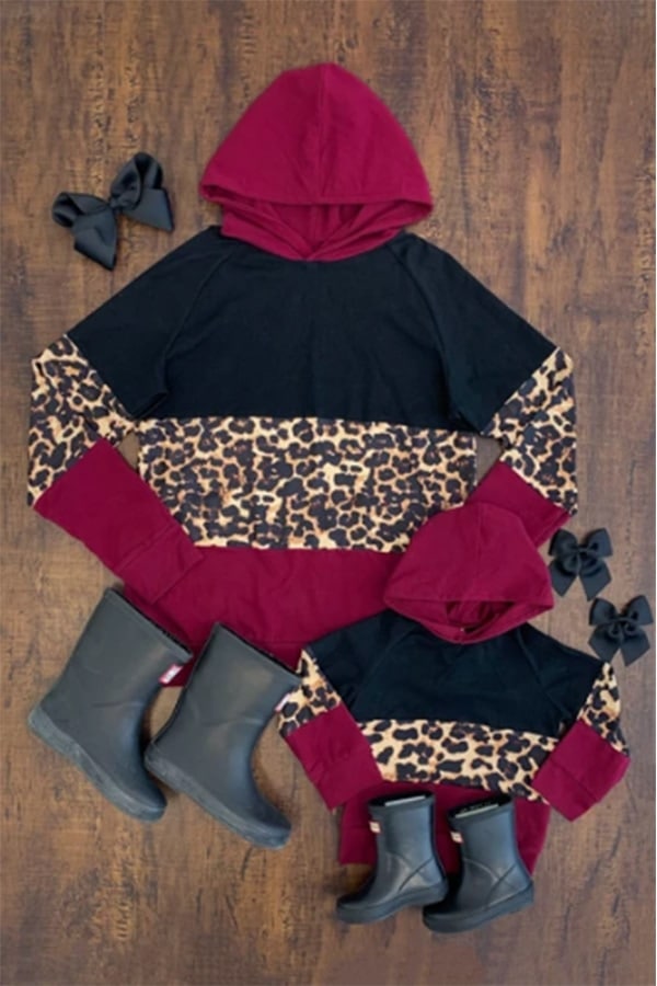 Mommy and Me Fashion: Summer Outfit Picks 7 Burgundy and leopard hoodie in two sizes for mommy and me