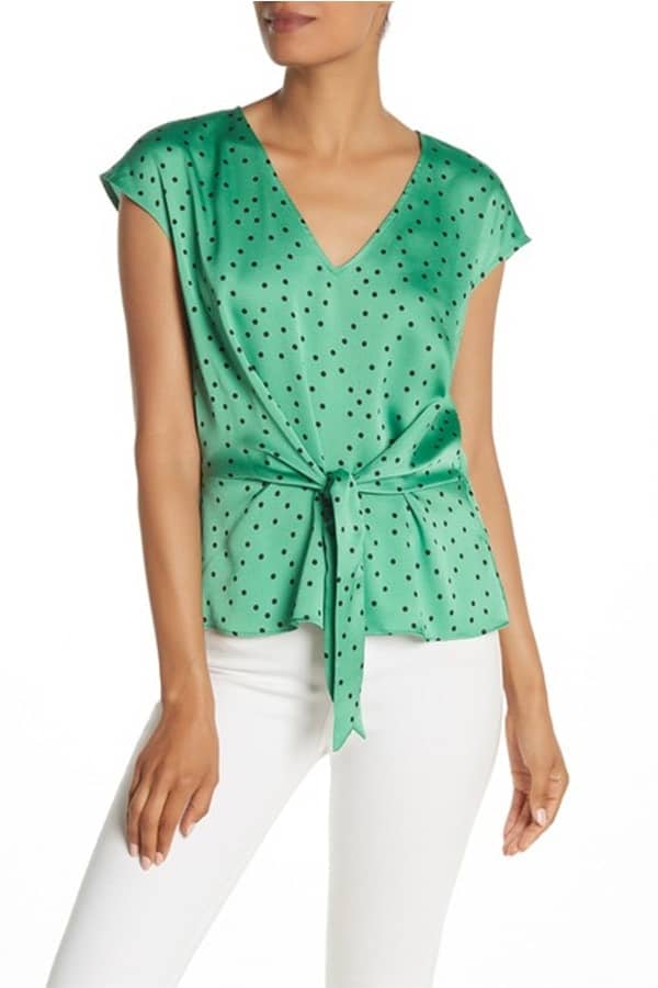 Polka dotted belted blouse