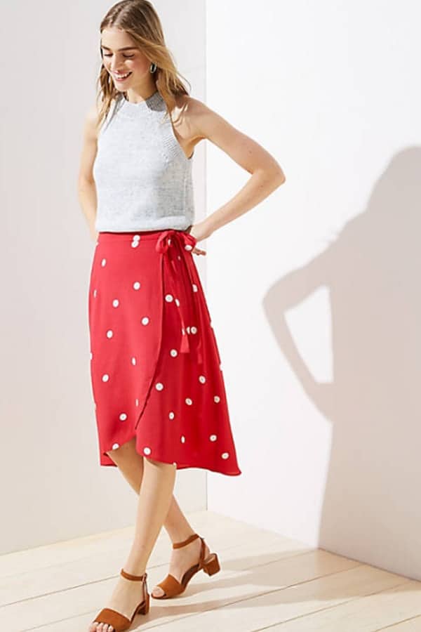 Red skirt with white polka dots 