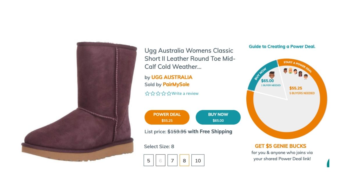 Screenshot from Massgenie crowd shopping site