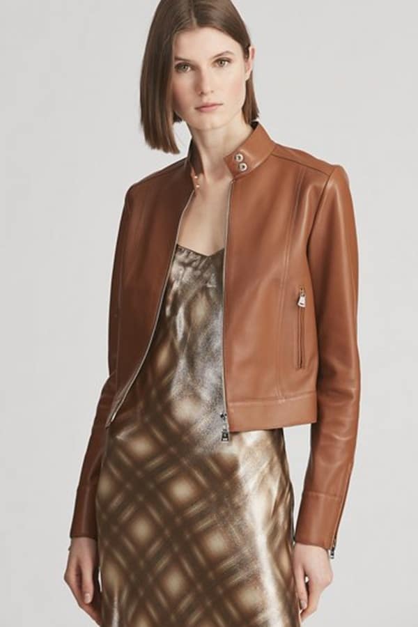 Brown lambskin moto jacket by Ralph Lauren