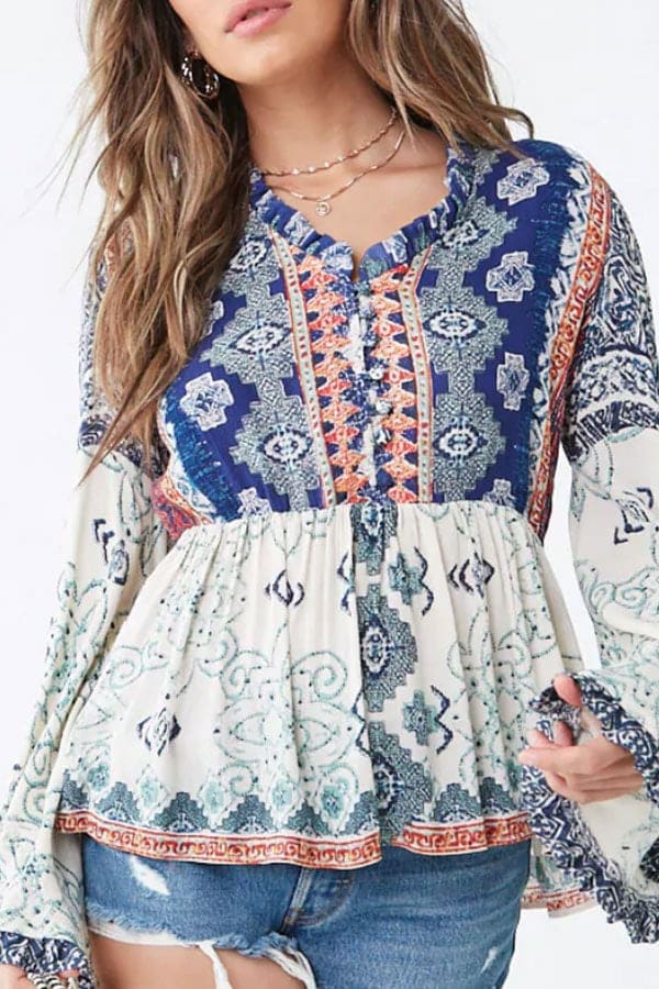 Embellished top with tribal print