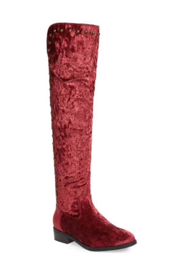Wine-hued over-the-knee boots 