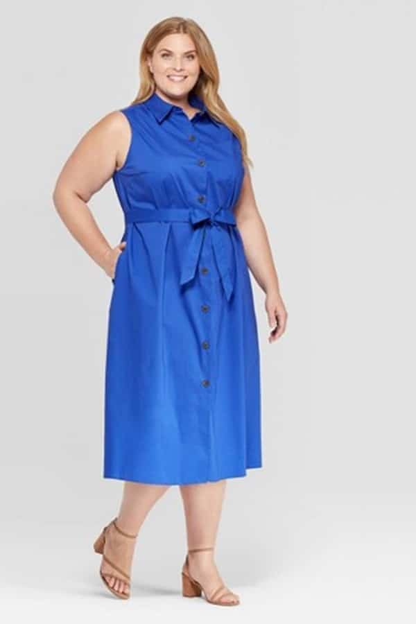 Cotton midi dress with collar