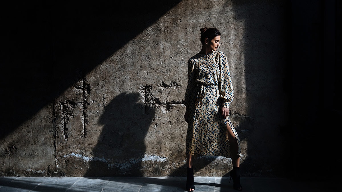 Woman wearing leopard print dress