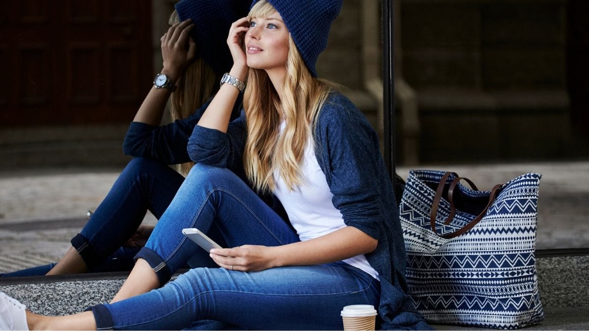 Woman wearing cardigan