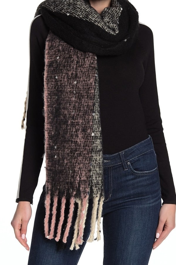 Brushed stripe knit scarf
