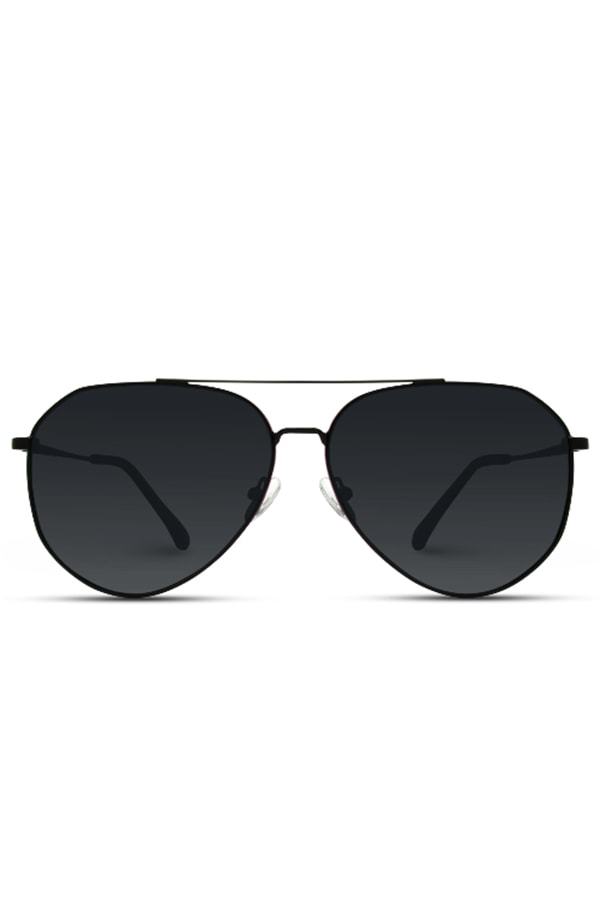 Black aviator sunglasses with black lenses