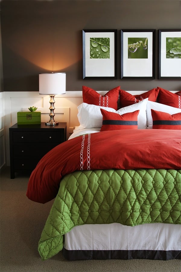 Bedroom with colorful bedding