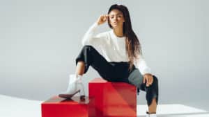 Fashionable woman wearing wardrobe staples