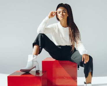 Fashionable woman wearing wardrobe staples