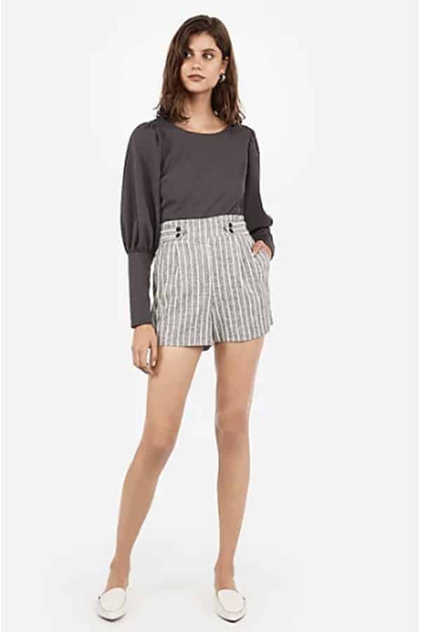 Woman wearing linen shorts