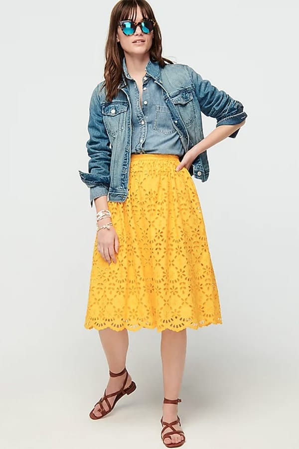 J. Crew yellow midi skirt with eyelet design