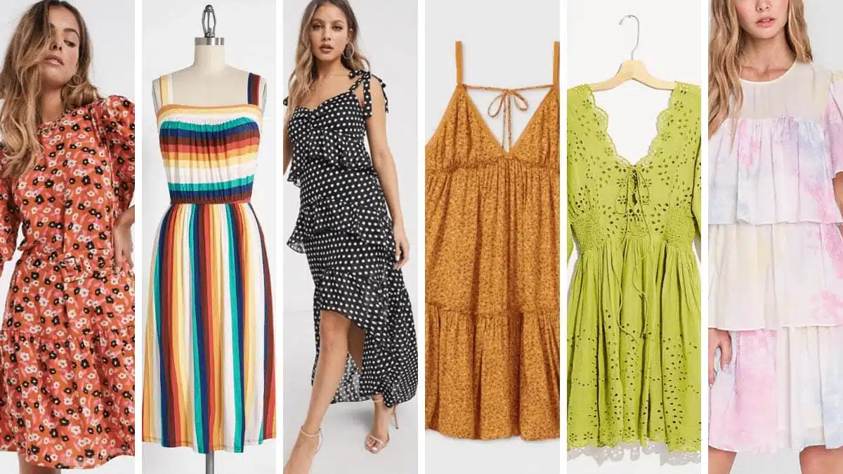 Collage of five summer dresses